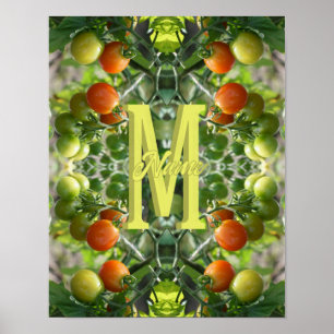 Poster Tomates Cereja com Monograma Inicial Personalizado