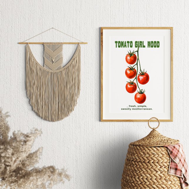 Poster Tomato Girl Mood Aesthetic Watercolor (Tomato Girl Mood Aesthetic Watercolor Poster #zazzlemade #rustickitchen #walldecor #tomatowatercolor)