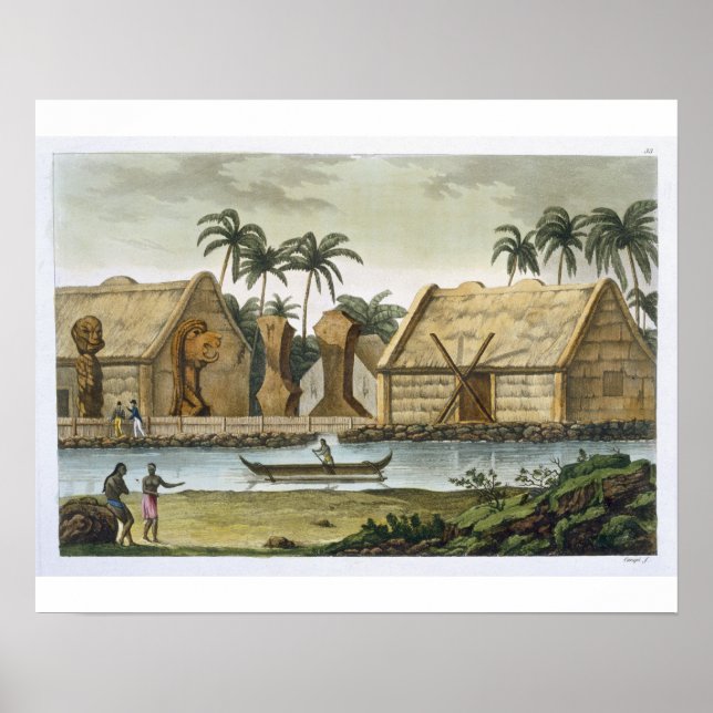 Poster Tombo de Tamahamah em Kaiakooa, Ilhas Sandwich, (Frente)