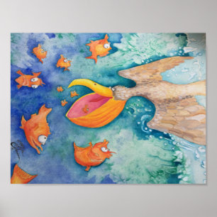 Pôster "Tome o mergulho!" Arte do pelicano & dos peixes