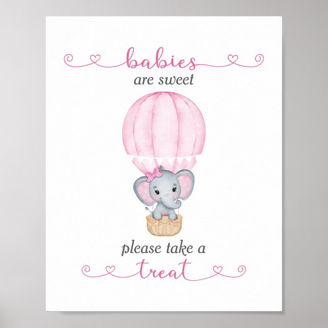Poster Tome um Chá de Bebê Elefante Rosa (Frente)