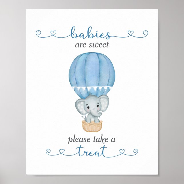 Poster Tome um Chá do bebê elefante azul tratado (Frente)