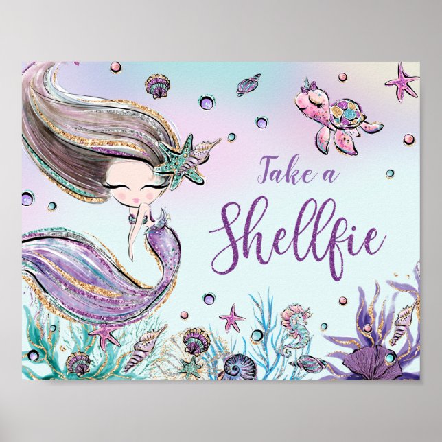 Poster Tome uma Shellfie de Aniversário de Sereia Fofa pa (Frente)
