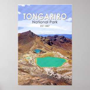 Poster Tongariro National Park Nova Zelândia Vintage