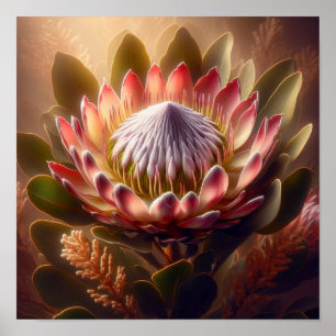 Poster Tono Suave Flor de Protea Rei em Arte Natural