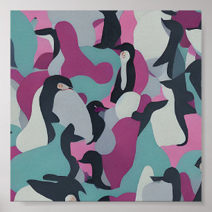 Poster Tons abstratos silenciados pinguins 