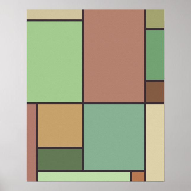 Poster Tons da Terra de Arte Geométrica com Estilo Mondri (Frente)