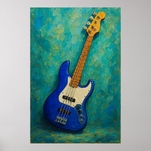 Poster Tons de Teal Baixo - Guitarra Elétrica Abstrata (Frente)