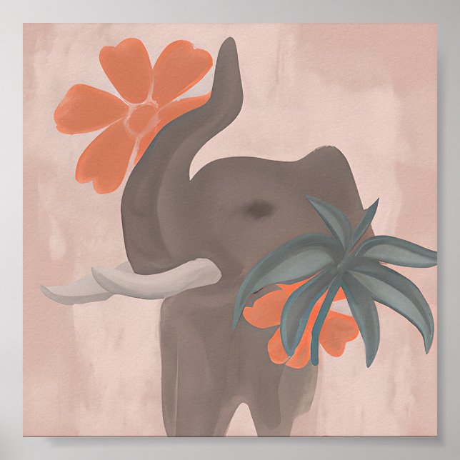 Poster Tons de terra Arte minimalista de Elefante (Frente)