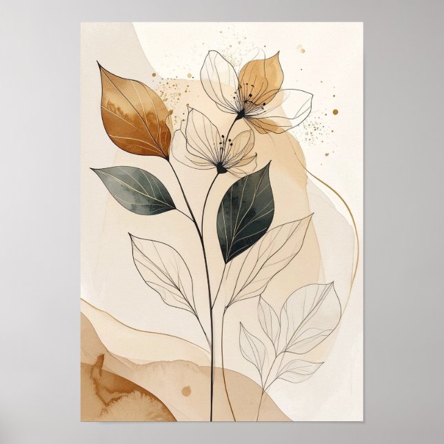Poster Tons Etéreos da Terra: Linha de Arte Botânica Mode (Frente)