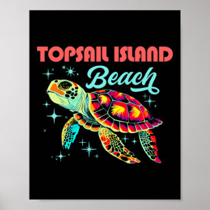 Poster Topail Island Beach Nc Artístico Sea Turtle Retro