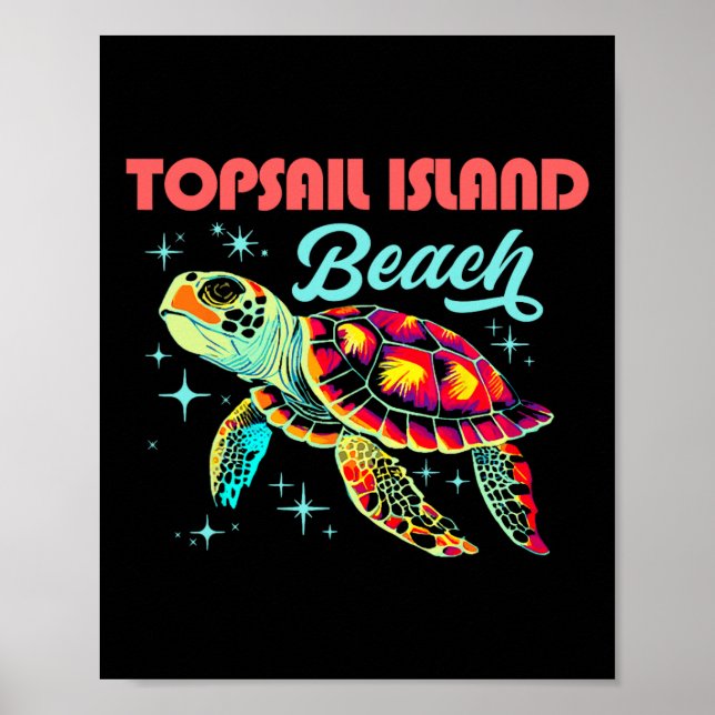Poster Topail Island Beach Nc Artístico Sea Turtle Retro (Frente)