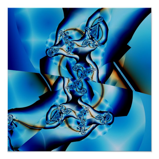Pôster Topaz | Arte Fractal Azul e Branca (Frente)