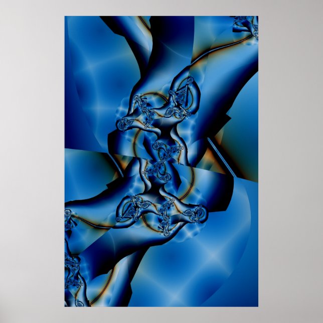 Poster Topaz | Arte Fractal Azul e Branca (Frente)
