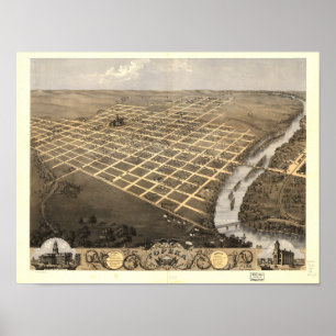 Poster Topeka Kansas 1869 mapas panorâmicos