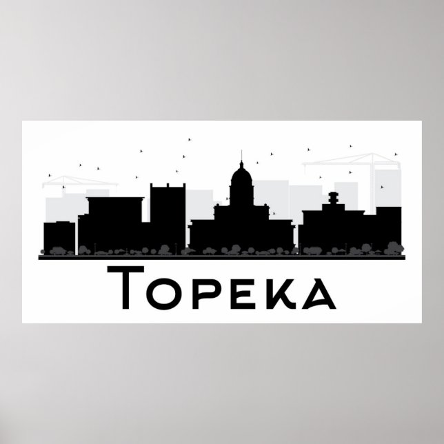 Pôster Topeka, Kansas | Black & White City Skyline (Frente)