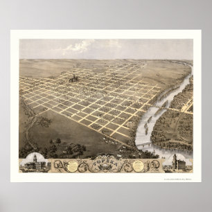 Pôster Topeka, mapa panorâmico de KS - 1869