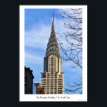 Poster Topo do edifício Chrysler, Árvores Negras<br><div class="desc">Edifício icônico Nova Iorque contra céu azul com nuvens brancas e ramos nuvens negras</div>