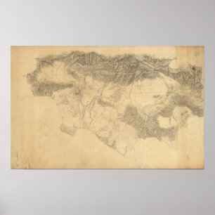 Pôster Topografia de Los Angeles e de San Bernardino