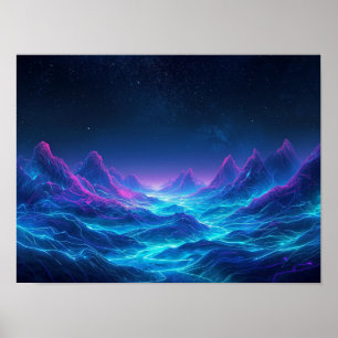 Poster Topografia Etérea: Uma Odisseia Synthwave Neon