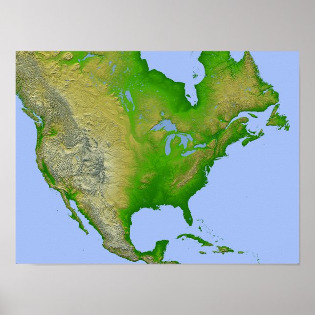 Pôster Topographic view of North America (Frente)