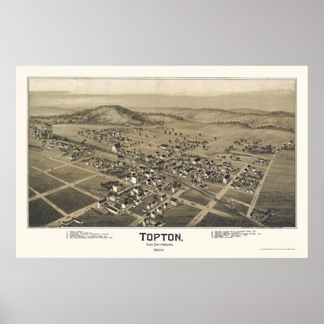 Poster Topton, PA Panorâmica - 1893 (Frente)