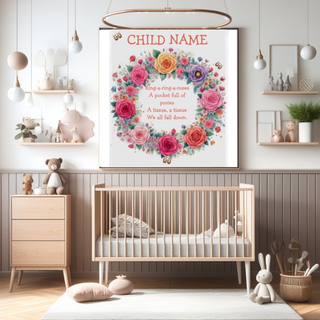 Poster "Toque um Rosa do toque" (A beautiful addition to the nursery. "Ring a Ring O Roses" poster.)