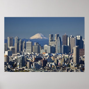 Pôster Tóquio, Distrito de Shinjuku horizonte, Monte Fuji
