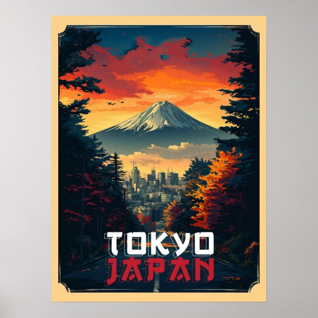 Poster Tóquio, Japão: Monte Fuji e paisagem urbana (Frente)