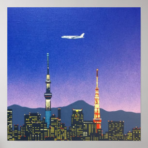 Poster Tóquio Japão Skyline 80s Hiroshi Nagai Art