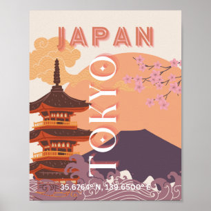 Poster Tóquio Japão Viagem Art, Viagens vintage Art