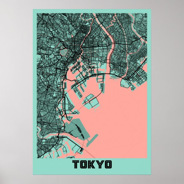 Poster Tóquio - Mapa da Cidade da Península do Japão (Frente)