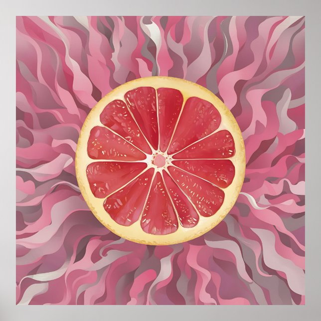 Poster Toranjas (grapefruit) em fundo rosa, vibrantes e f (Frente)