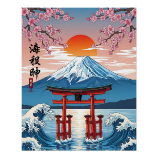 Pôster Torii Gate at Mount Fuji Sunrise