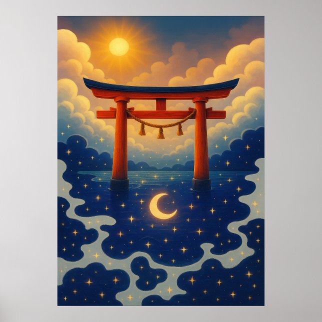 Poster Torii Gate com Sun e Moon Fantasy Japonês (Frente)