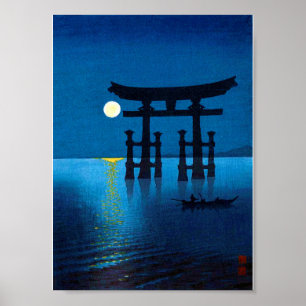 Poster Torii Gate e Full Moon, Koho Shoda, Woodcut