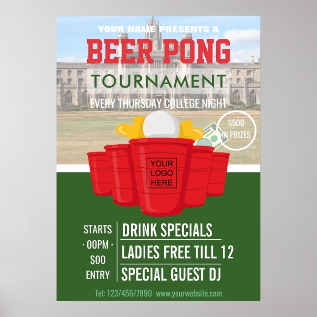 Poster Torneio de Beer Pong Universitário adicione logoti (Frente)
