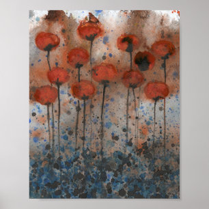 Poster Torneiras de laranja e Marinho, Flores de Aquarela