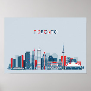 Poster Toronto, Canadá skyline vermelha, branca e azul d