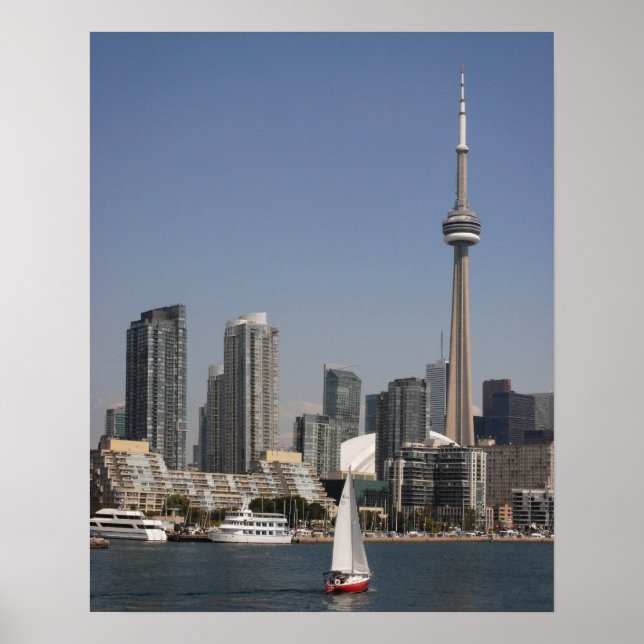 Pôster Toronto Harbor Skyline com Red Boat (Frente)