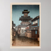 Torre Bell em Okayama Hasui Kawase Shin Hanga
