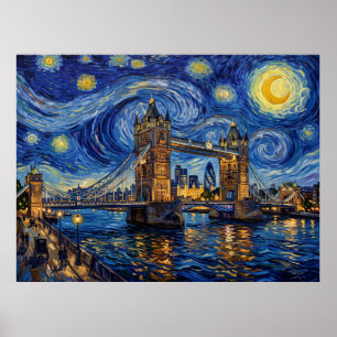 Poster Torre Bridge Londres Sob Noite Estrelada