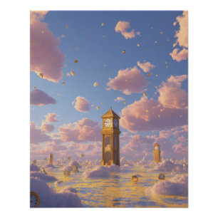 Pôster Torre de Arte de Fantasia do Céu Rosa Sonhador