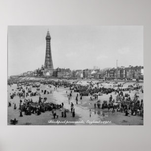 Poster Torre de Blackpool & passeio, Inglaterra c 1905