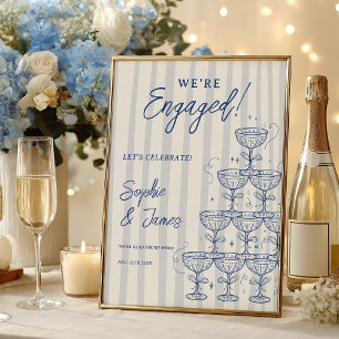 Poster Torre de Champanhe Azul Engajamento Casamento Bem-