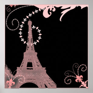 Poster torre de eiffel preto-e-rosa-cinza