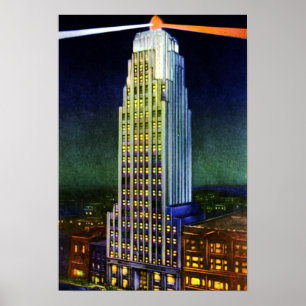 Pôster Torre de Fort Wayne Indiana Lincoln na noite