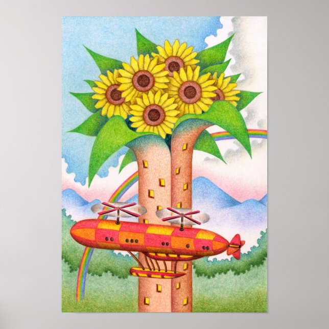 Poster Torre de girassóis em plena floração. (Frente)