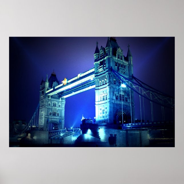 Pôster Torre de Londres Bridge à Noite Azul (Frente)