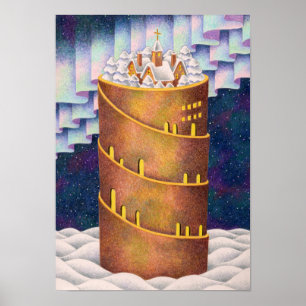 Poster Torre de neve sob a aurora.